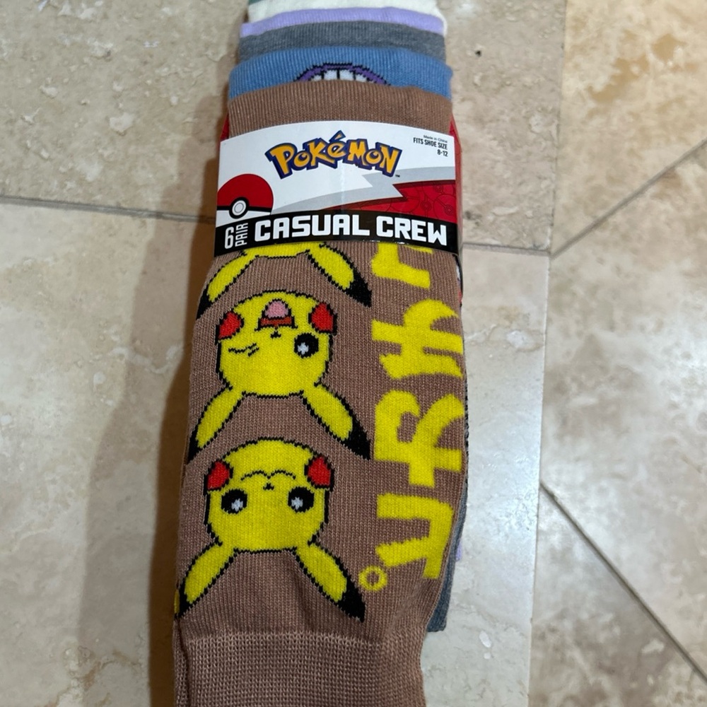 Pokemon Socks Men's Casual Crew Socks 6 Pairs Mens Size 8-12 Bioworld NEW